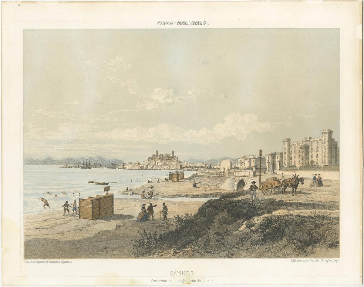 Antique Print of the City of Cannes in France, ca.1865