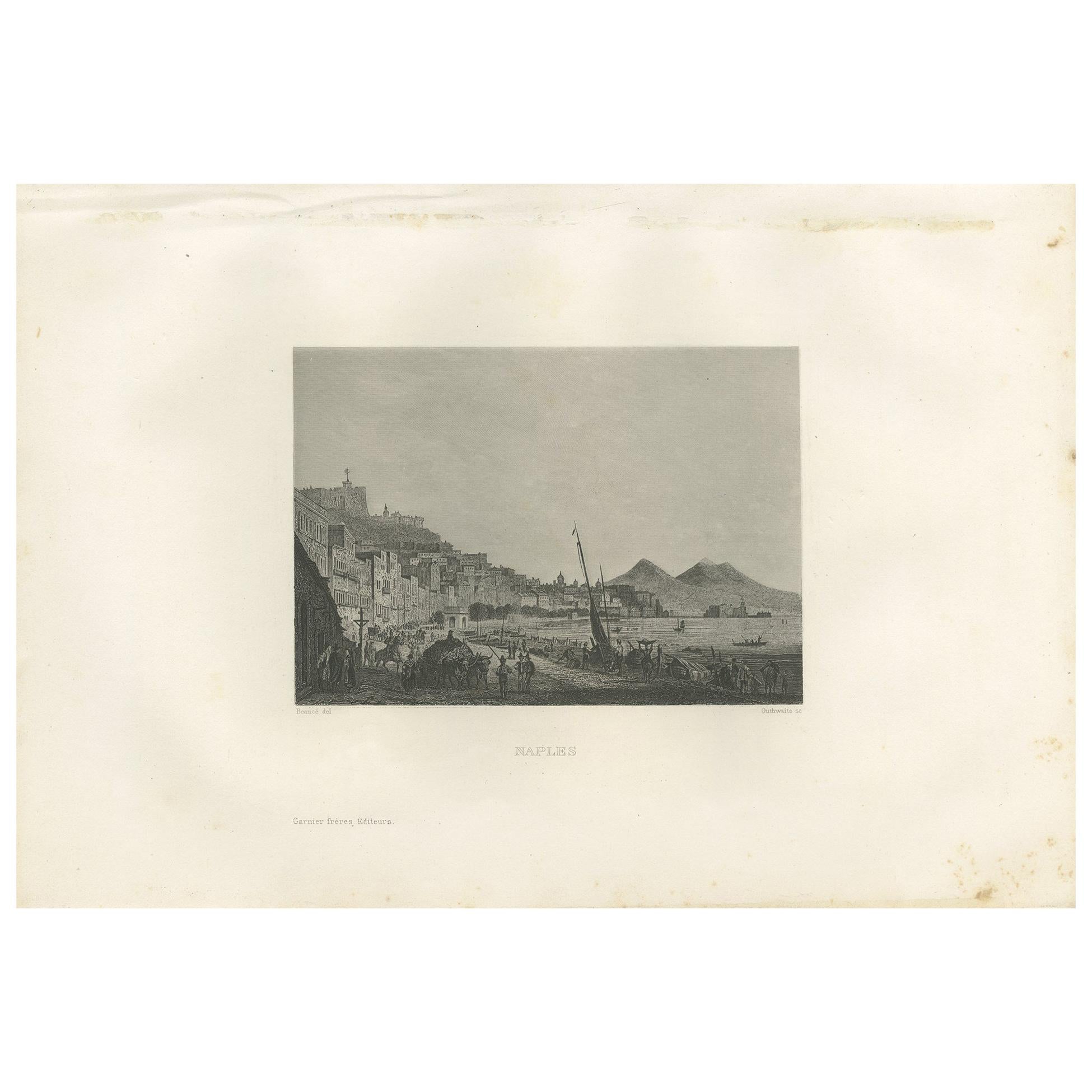 Antique Print of the City of Naples by Grégoire, 1883 For Sale
