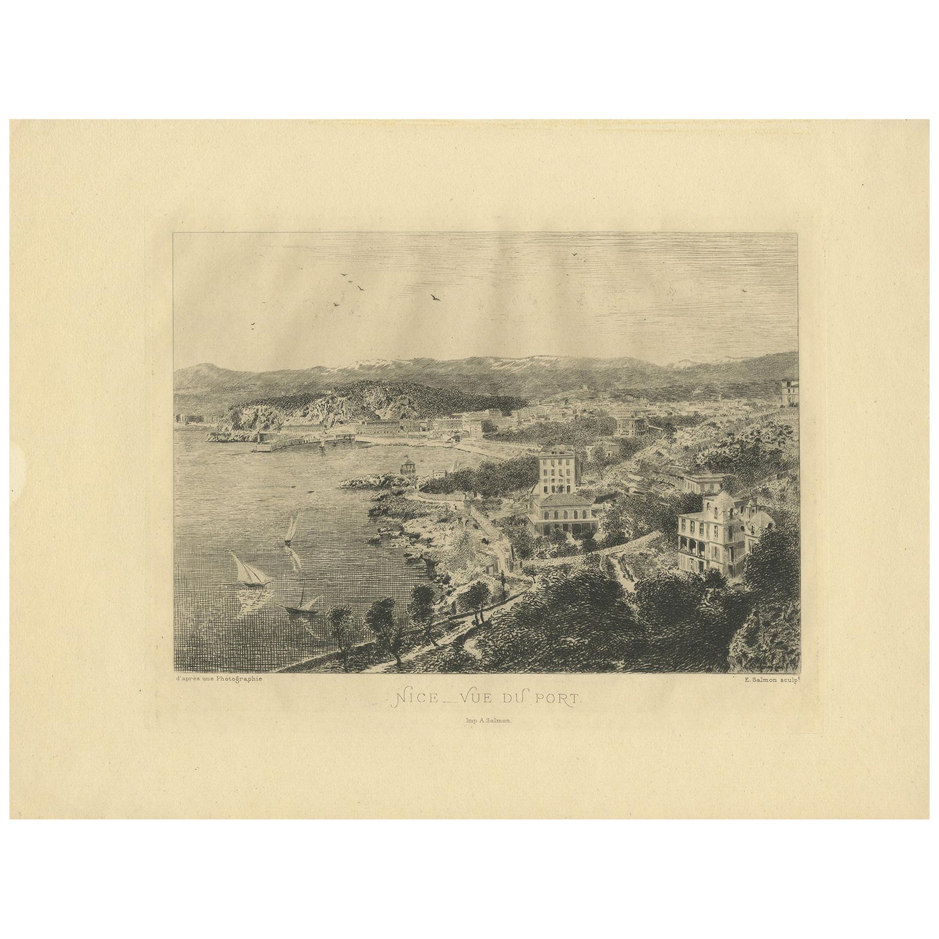 Antique Print of the City of Nice by Salmon, circa 1900