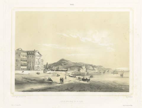 Antique Print of the City of Nice from the Beach, France, 1855