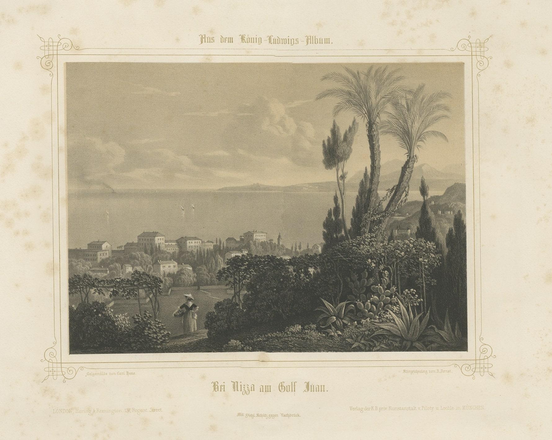 Papier Impression ancienne de la ville de Nice en France, c.1840 en vente