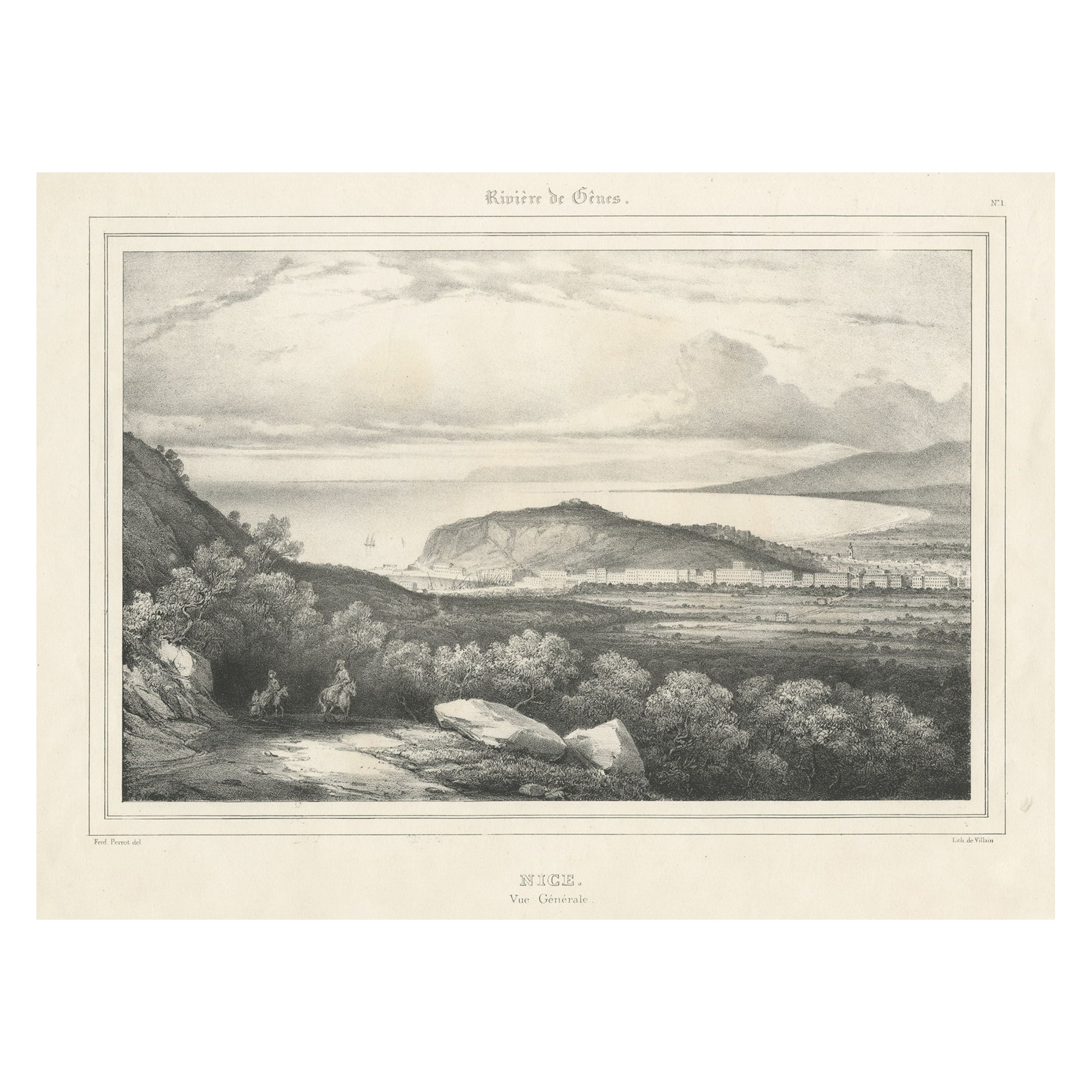 Antiker Druck der Stadt Nizza in Southern France, um 1860
