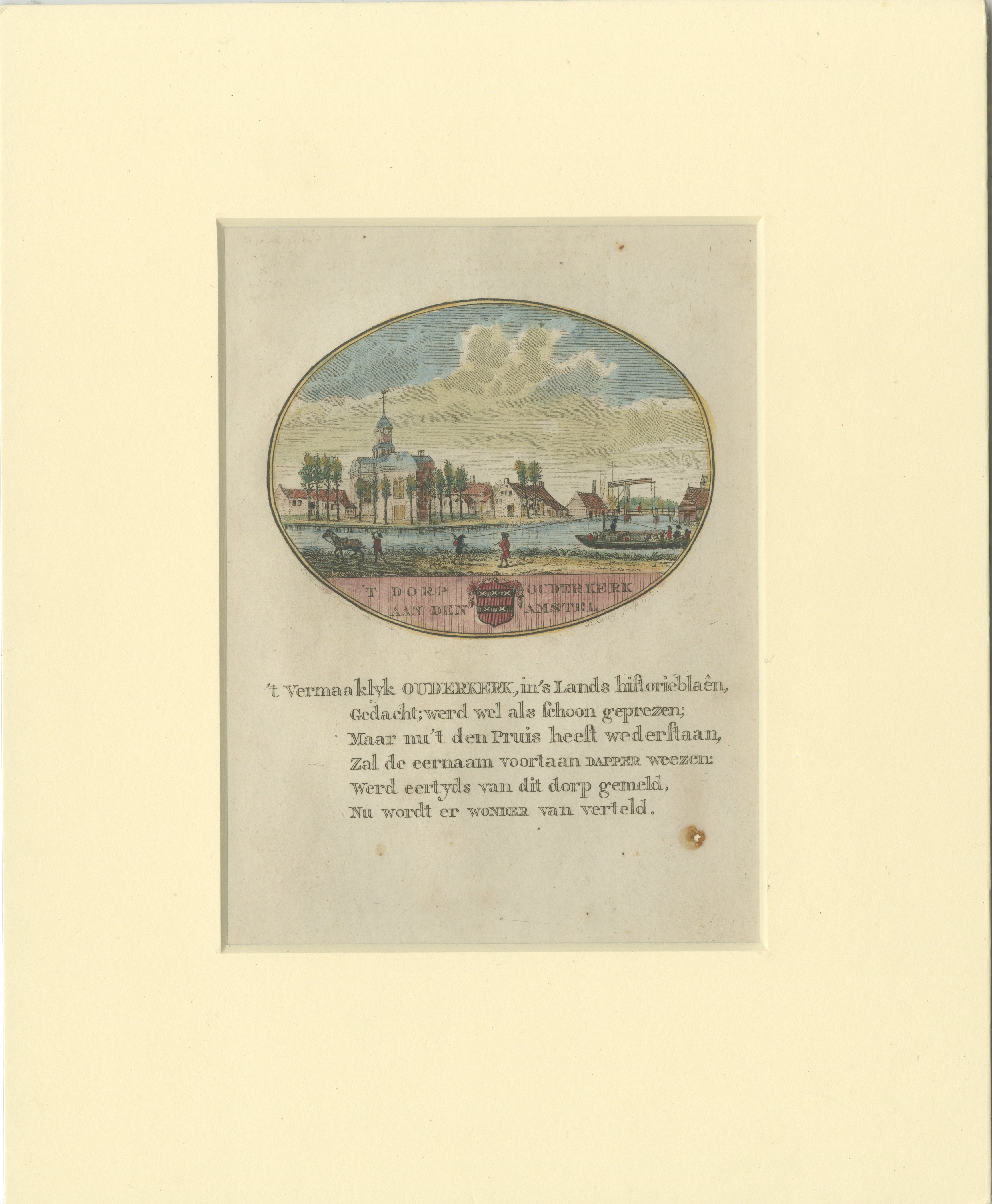 Antiker Druck der Stadt Ouderkerk aan de Amstel, Holland, 1795