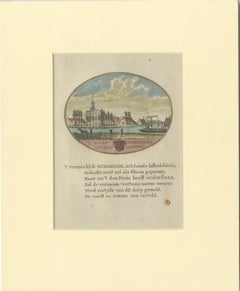 Grabado antiguo de la ciudad de Ouderkerk aan de Amstel, Holanda, 1795