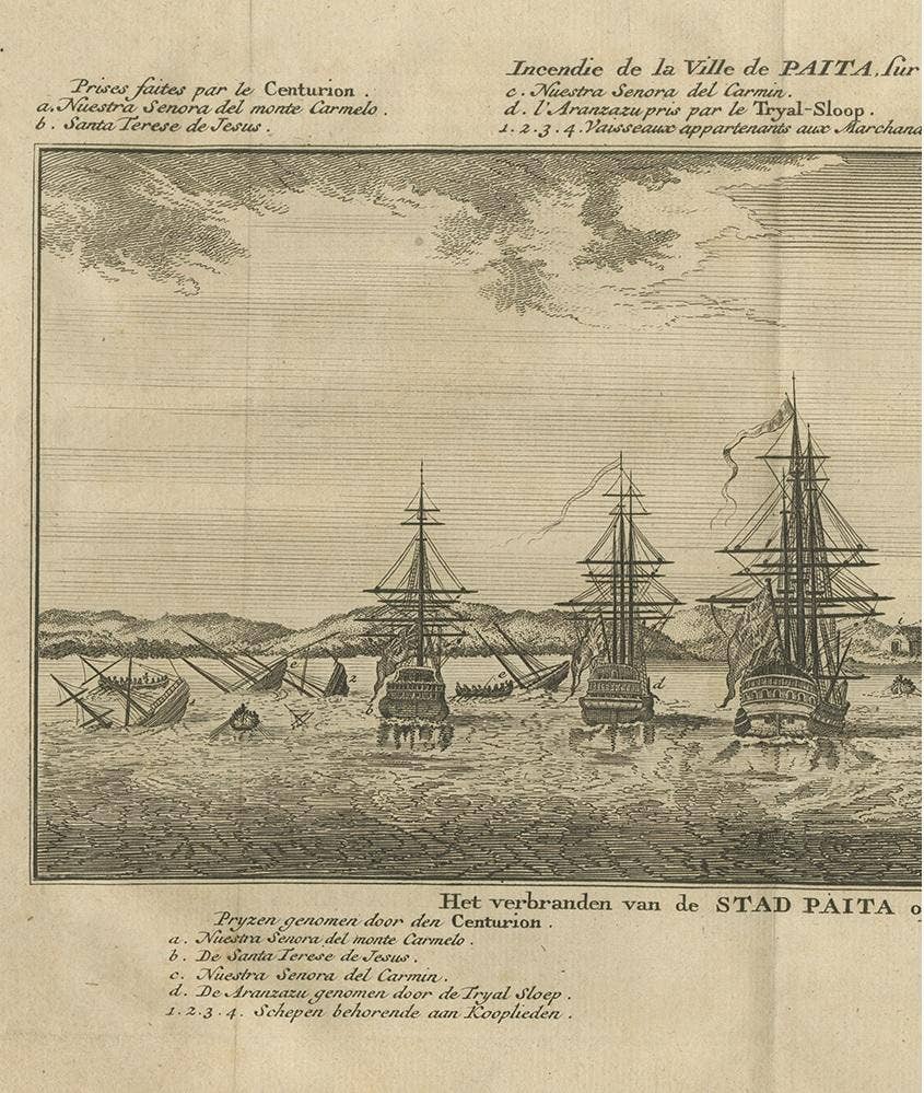 Antique Print of the City of Paita by Anson '1749'