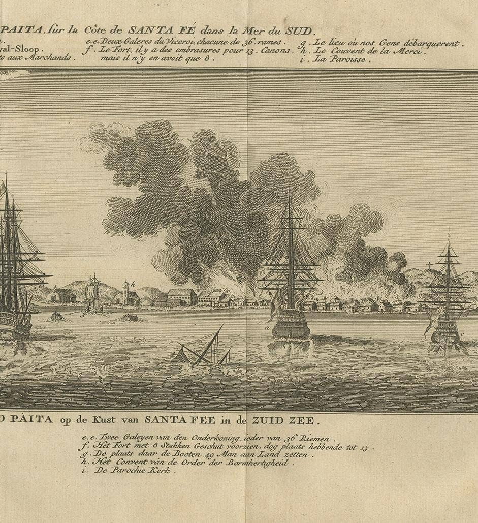 Antique Print of the City of Paita by Anson '1749'