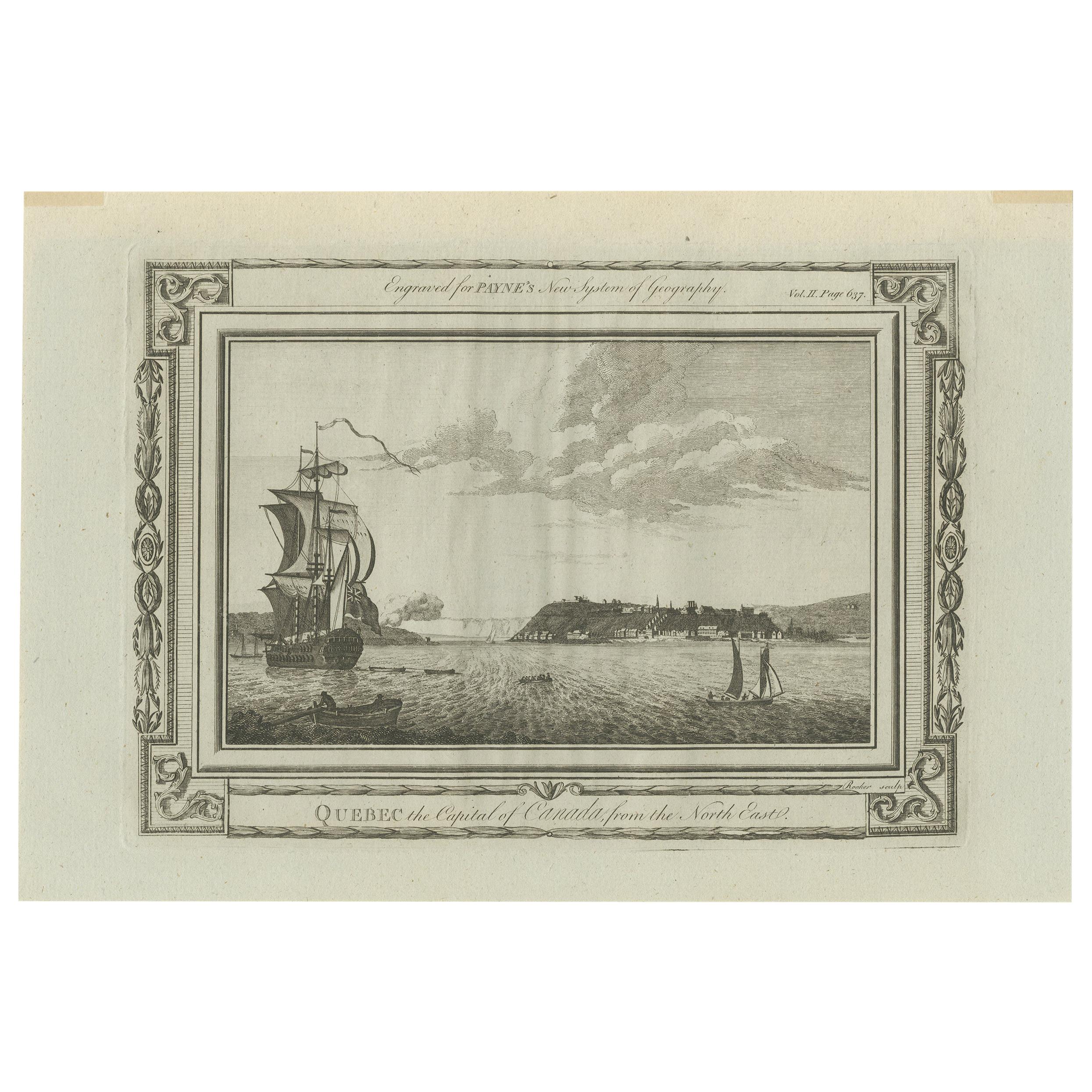Antique View of Quebec, the Capital of Canada seen from the North East,  c.1780