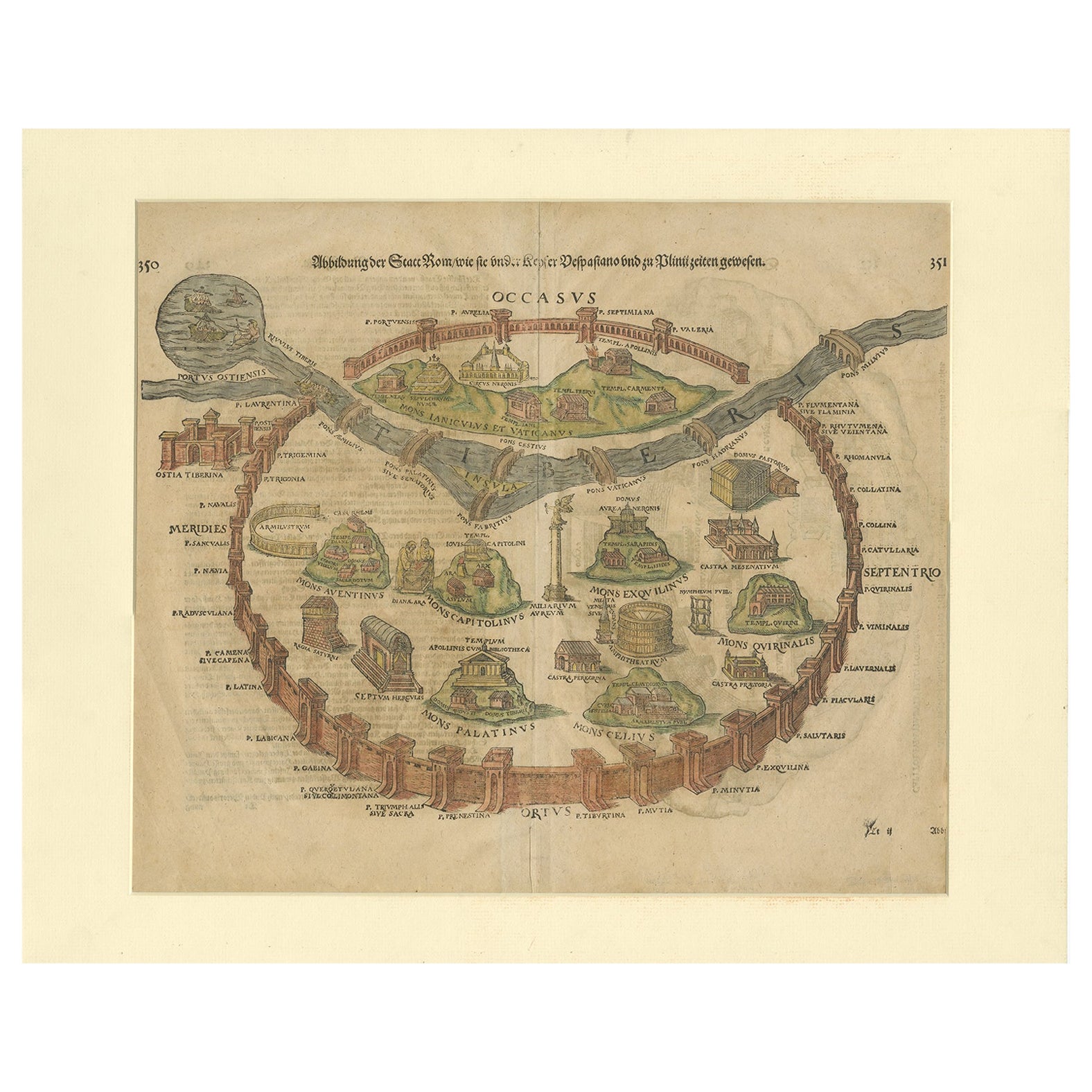 Antiker Druck der Stadt Rom, Italien von Münster, um 1580