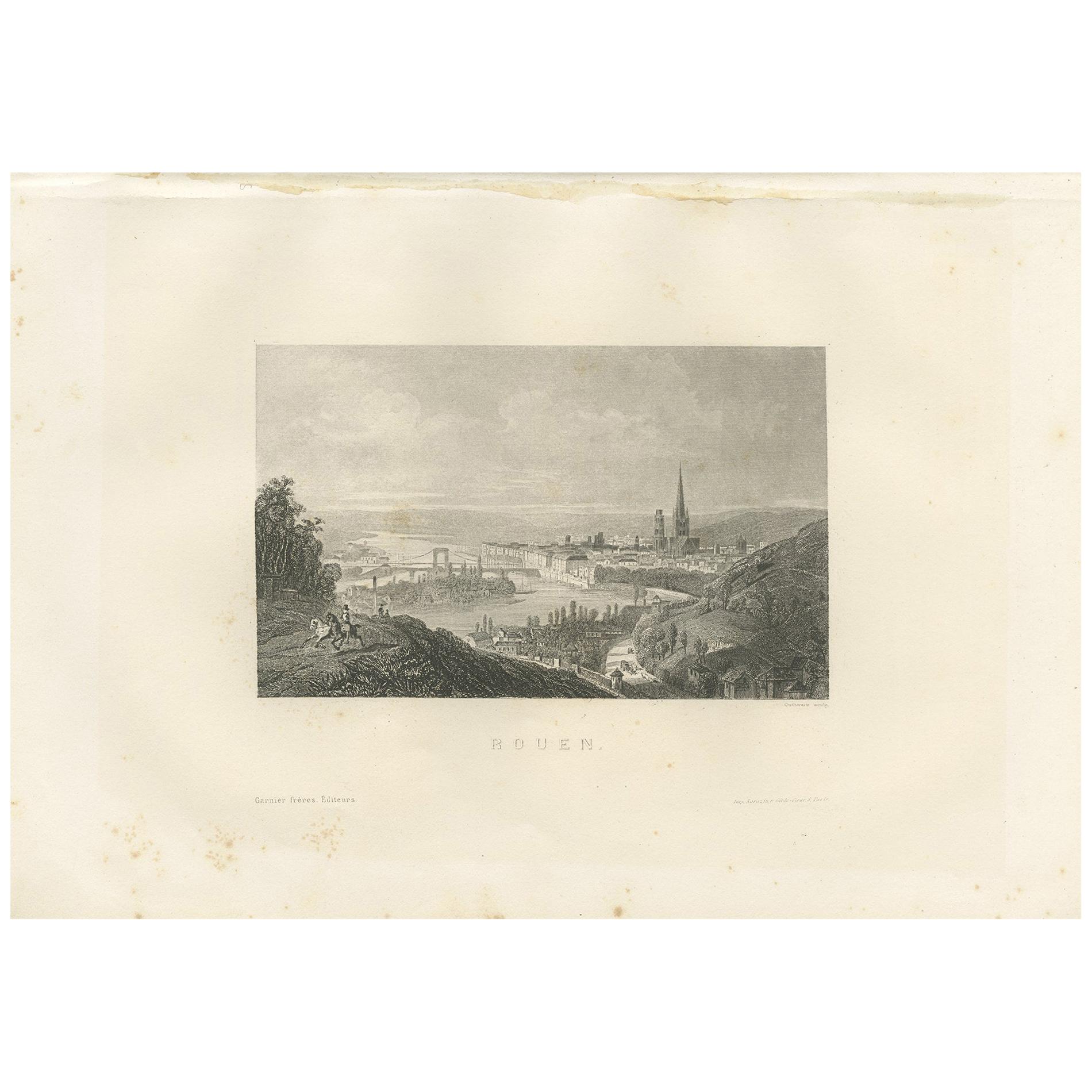 Antique Print of the City of Rouen by Grégoire '1883'