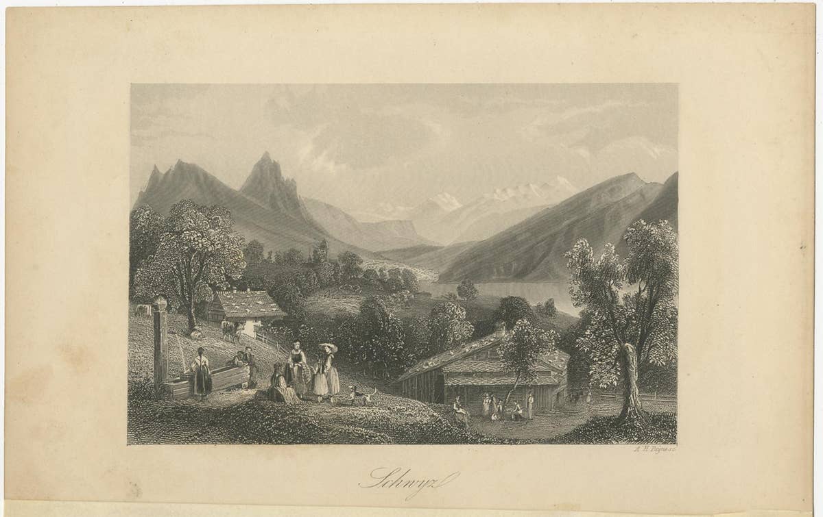 Antique Print of the City of Schwyz, Schwitzerland
