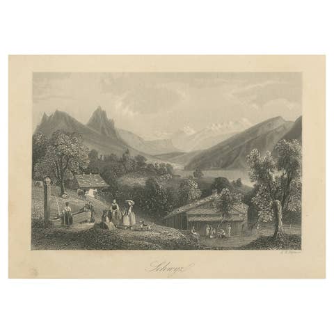 Antique Print of the City of Schwyz, Schwitzerland