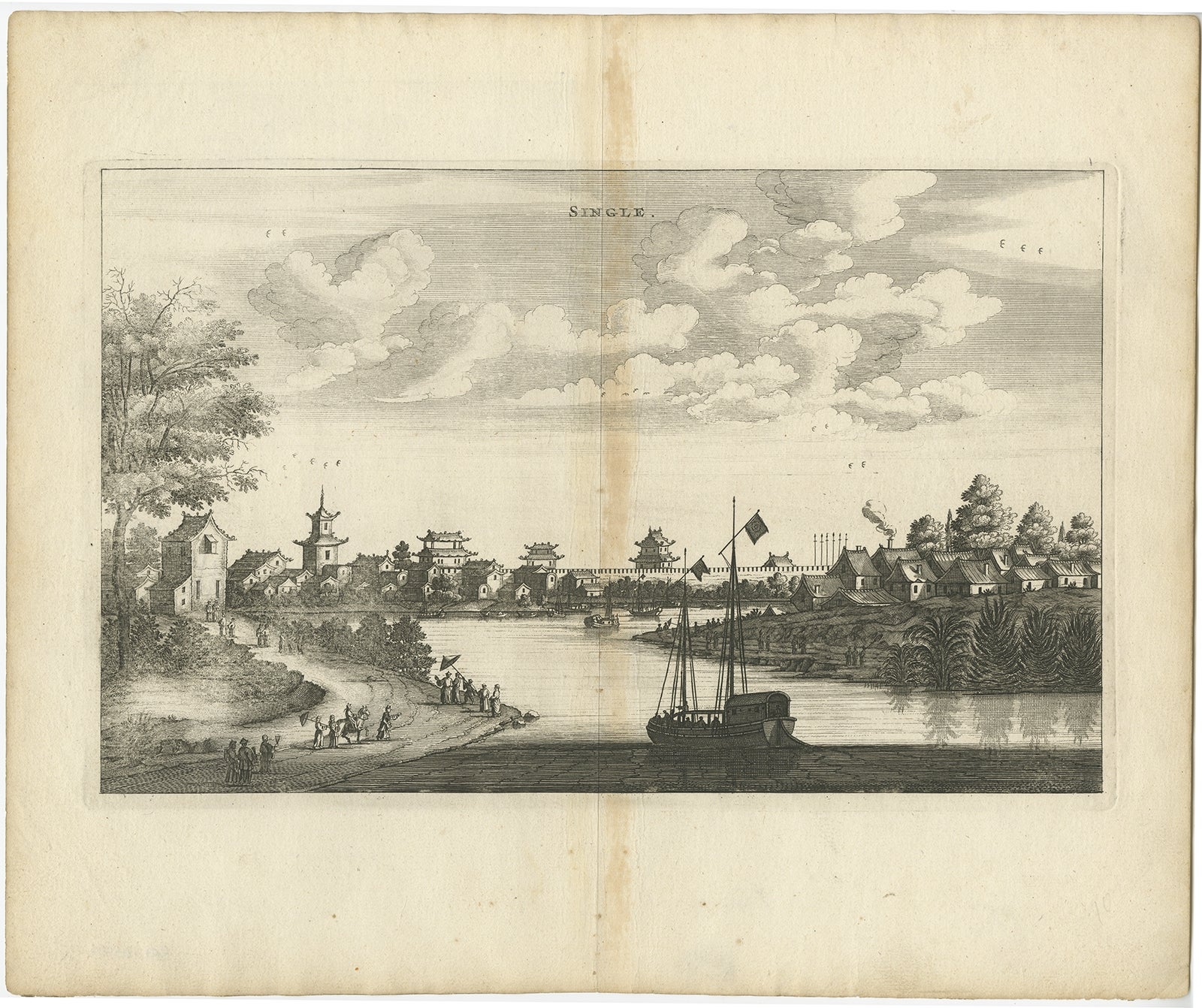 Antique Print of the City of Single in China, by Nieuhof, 1666 For Sale