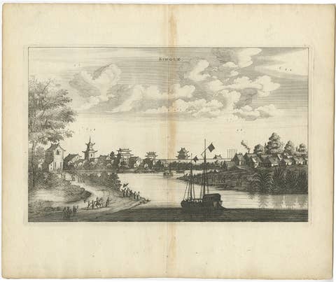 Antique Print of the City of Single in China, by Nieuhof, 1666