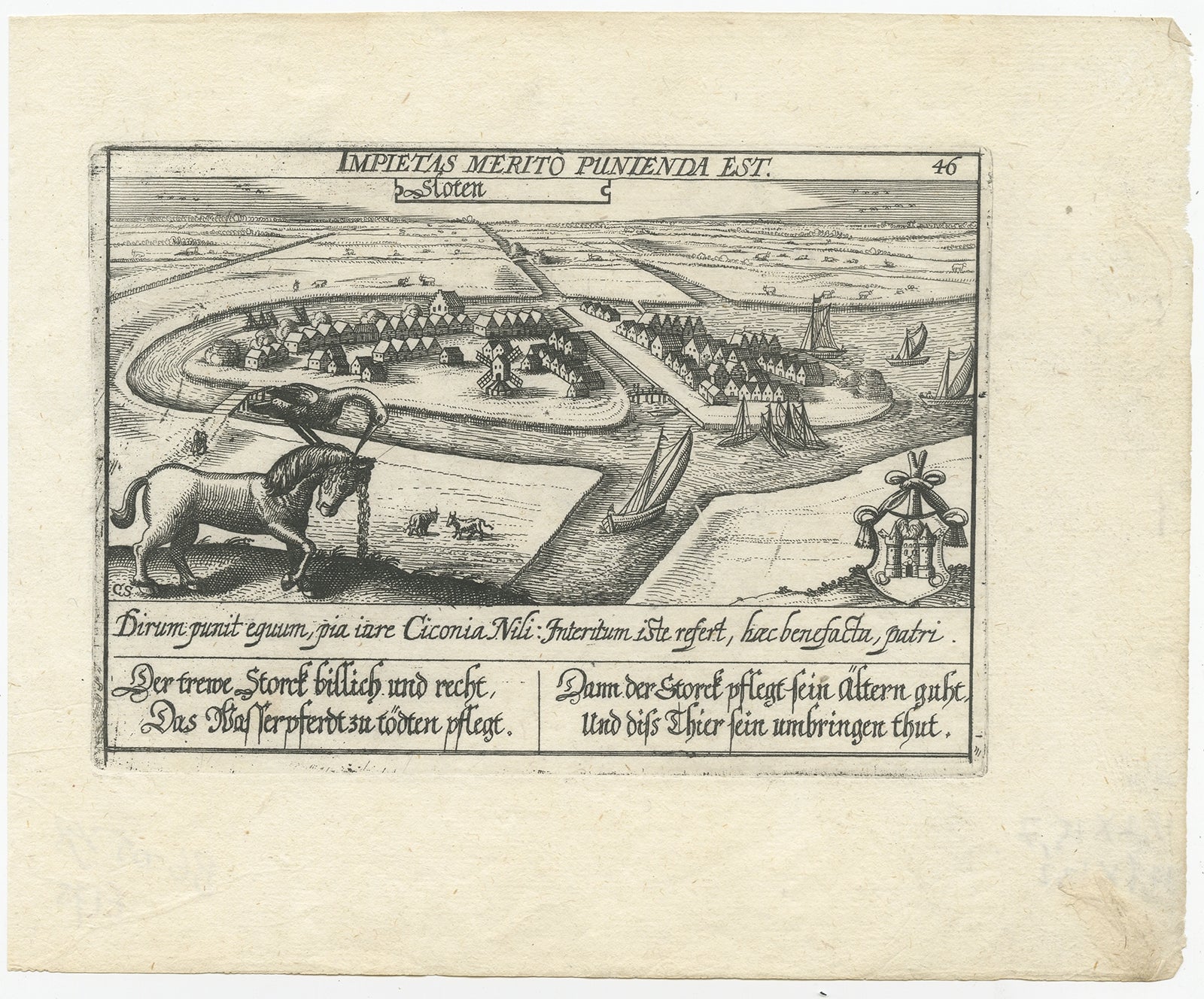 Antique Print of the City of Sloten, Friesland, the Netherlands, circa 1630 For Sale