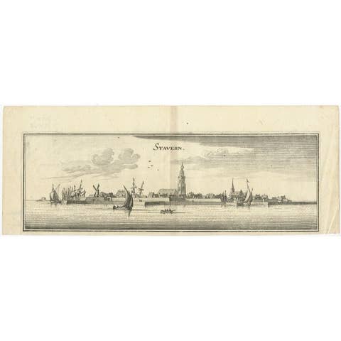 Antique Print of the City of Stavoren, Friesland, the Netherland by Merian, 1659