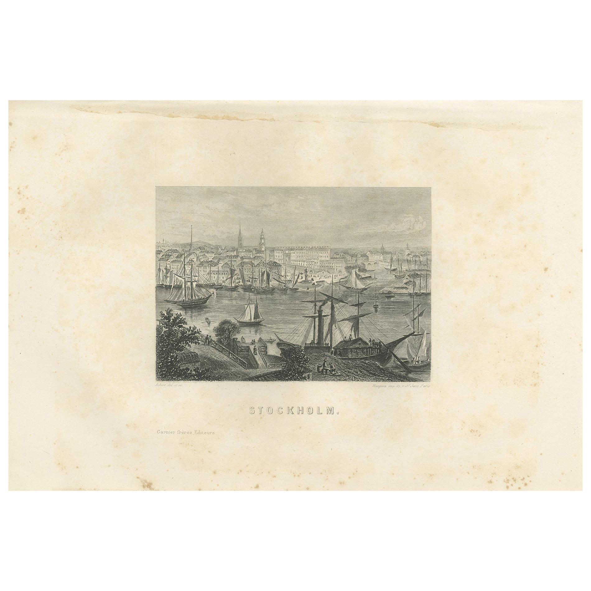 Antique Print of the City of Stockholm by Grégoire, '1883' For Sale