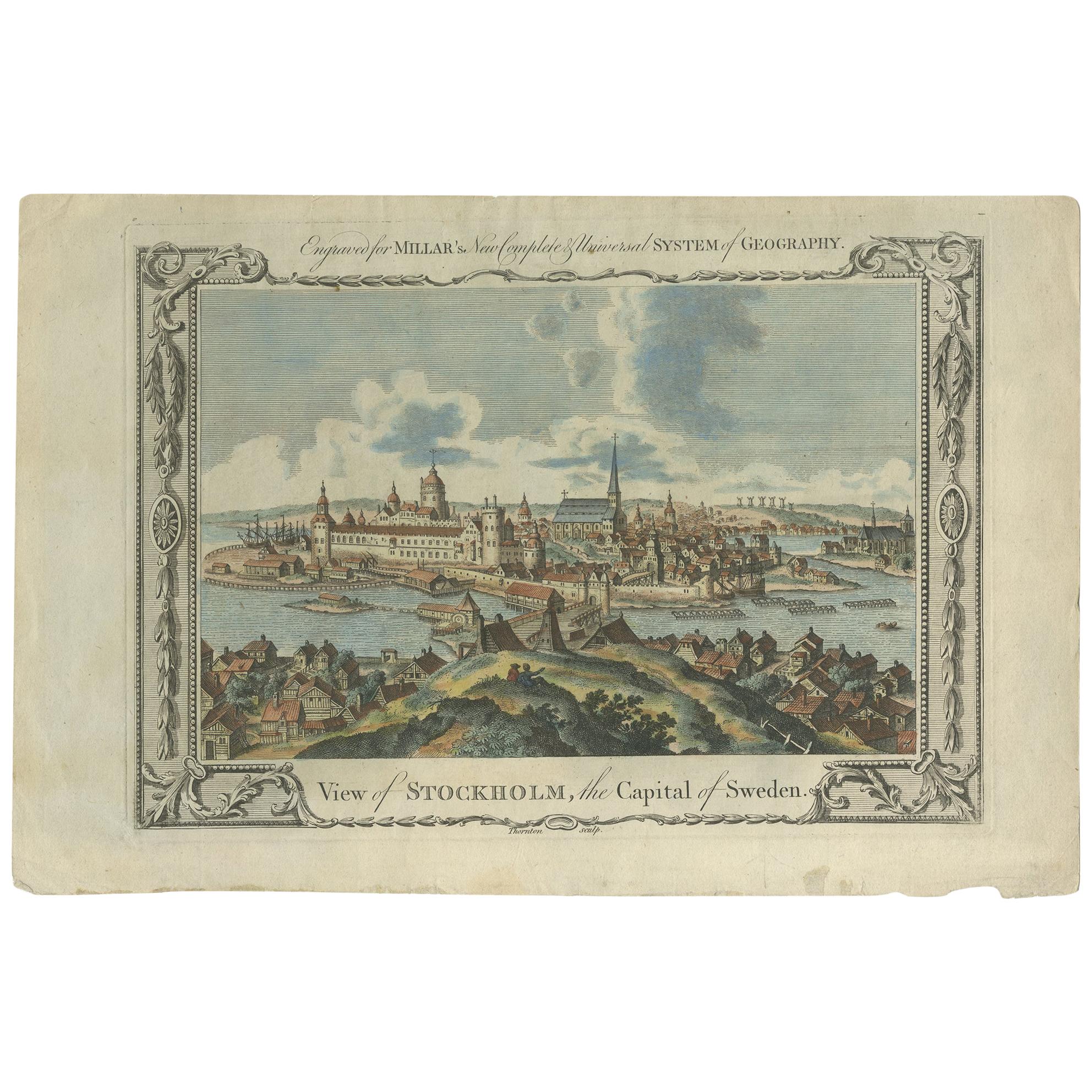 Impression ancienne de la ville de Stockholm par Millar, vers 1785