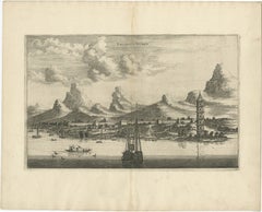 Grabado antiguo de la ciudad de Sucheu en China, 1668