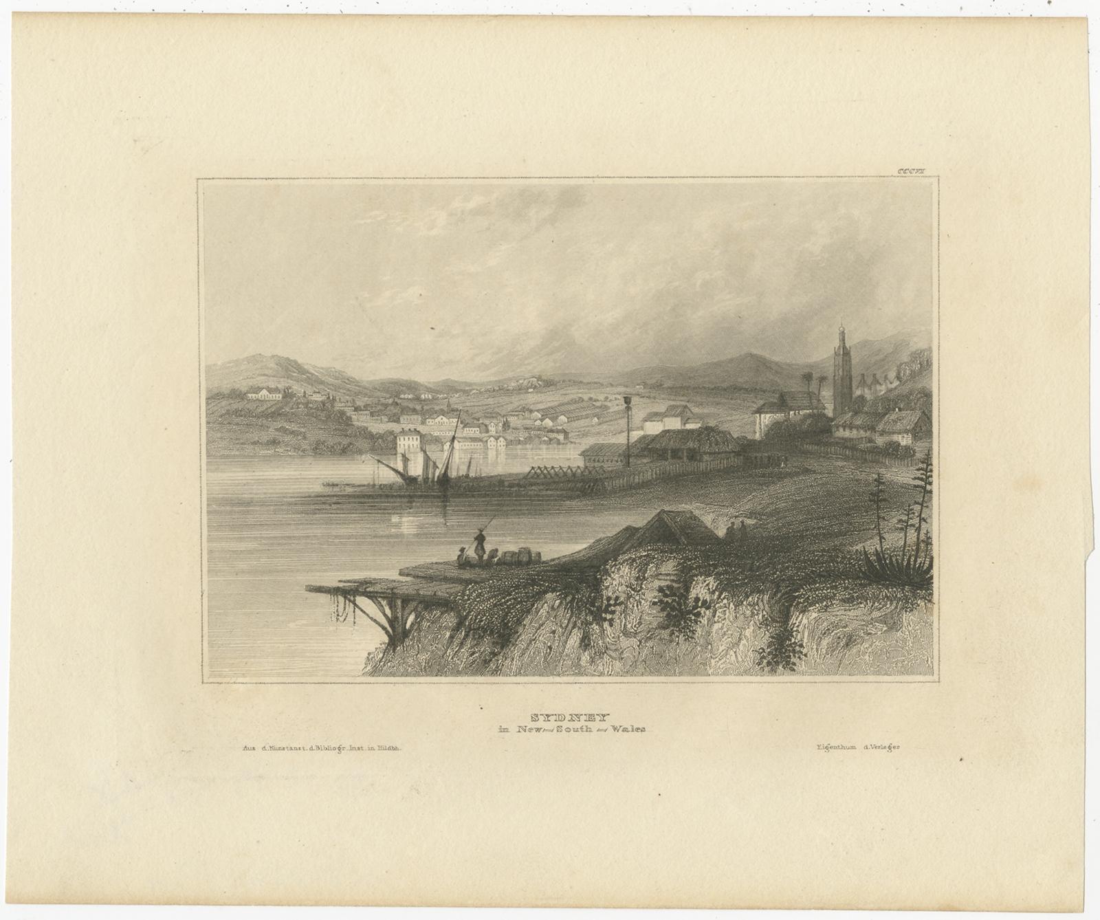 Description: Antique print titled 'Sydney in New-South-Wales'. 

View of the city of Sydney, Australia. Originates from 'Meyers Universum'. 

Artists and Engravers: Joseph Meyer (May 9, 1796 - June 27, 1856) was a German industrialist and
