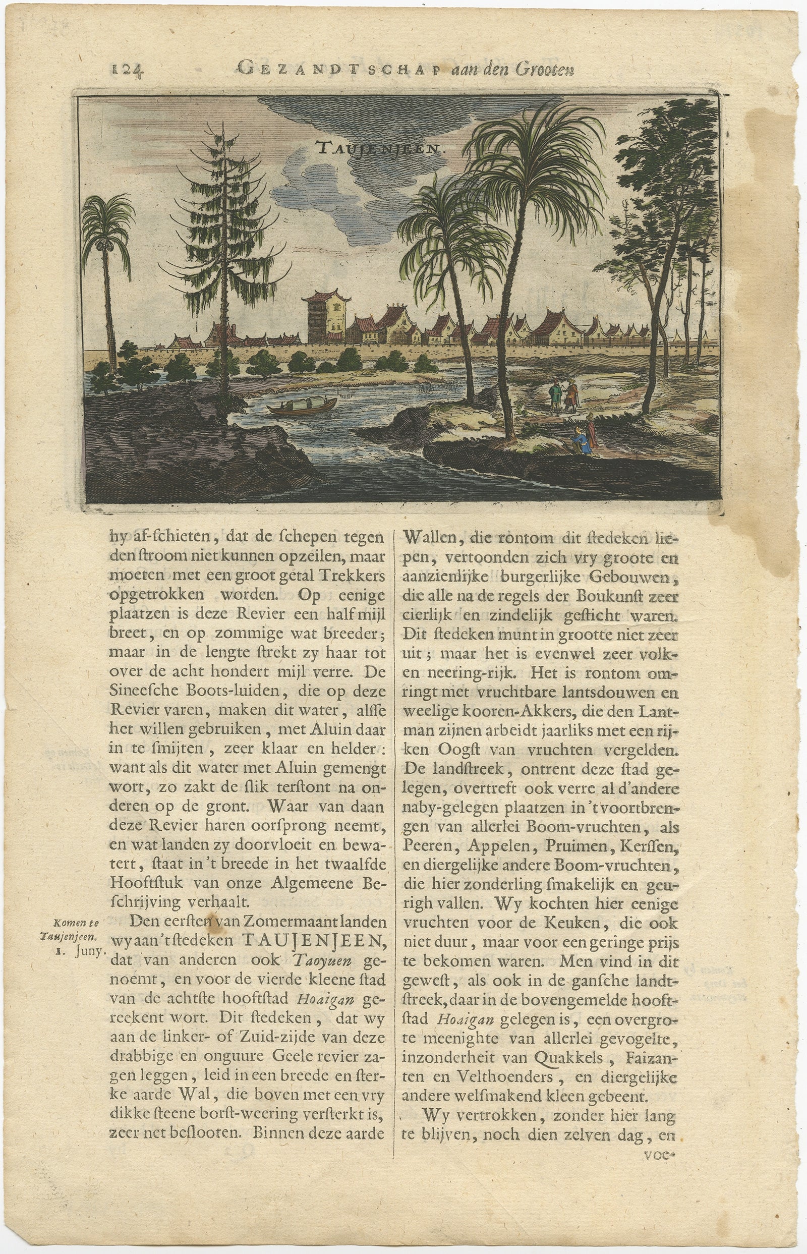 Antique Print of the City of Taujenjeen in China, 1665 For Sale