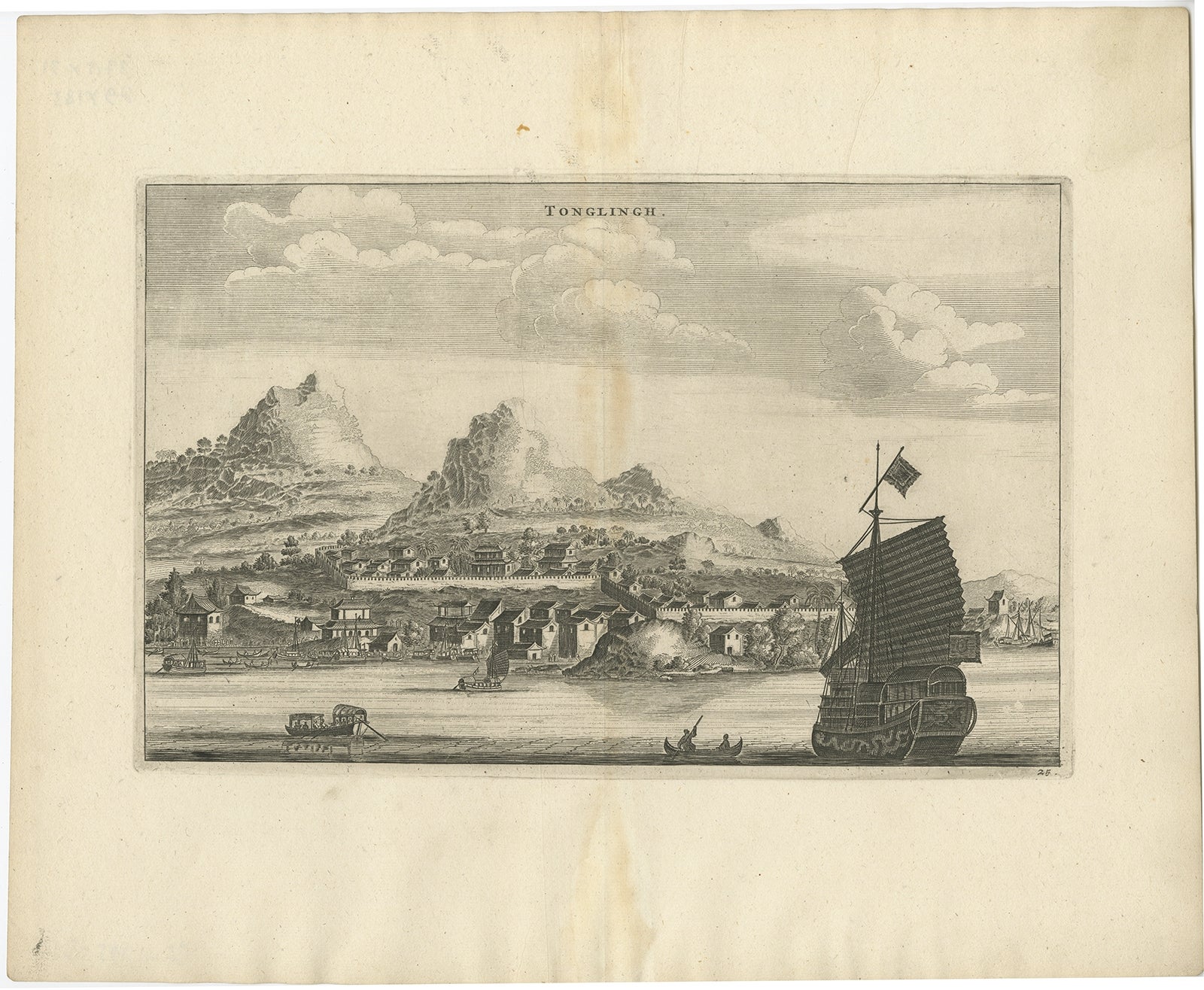 Antique Print of the City of Tonglingh in China, 1668