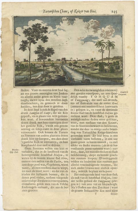 Antique Print of the City of Tonquam in China, 1665