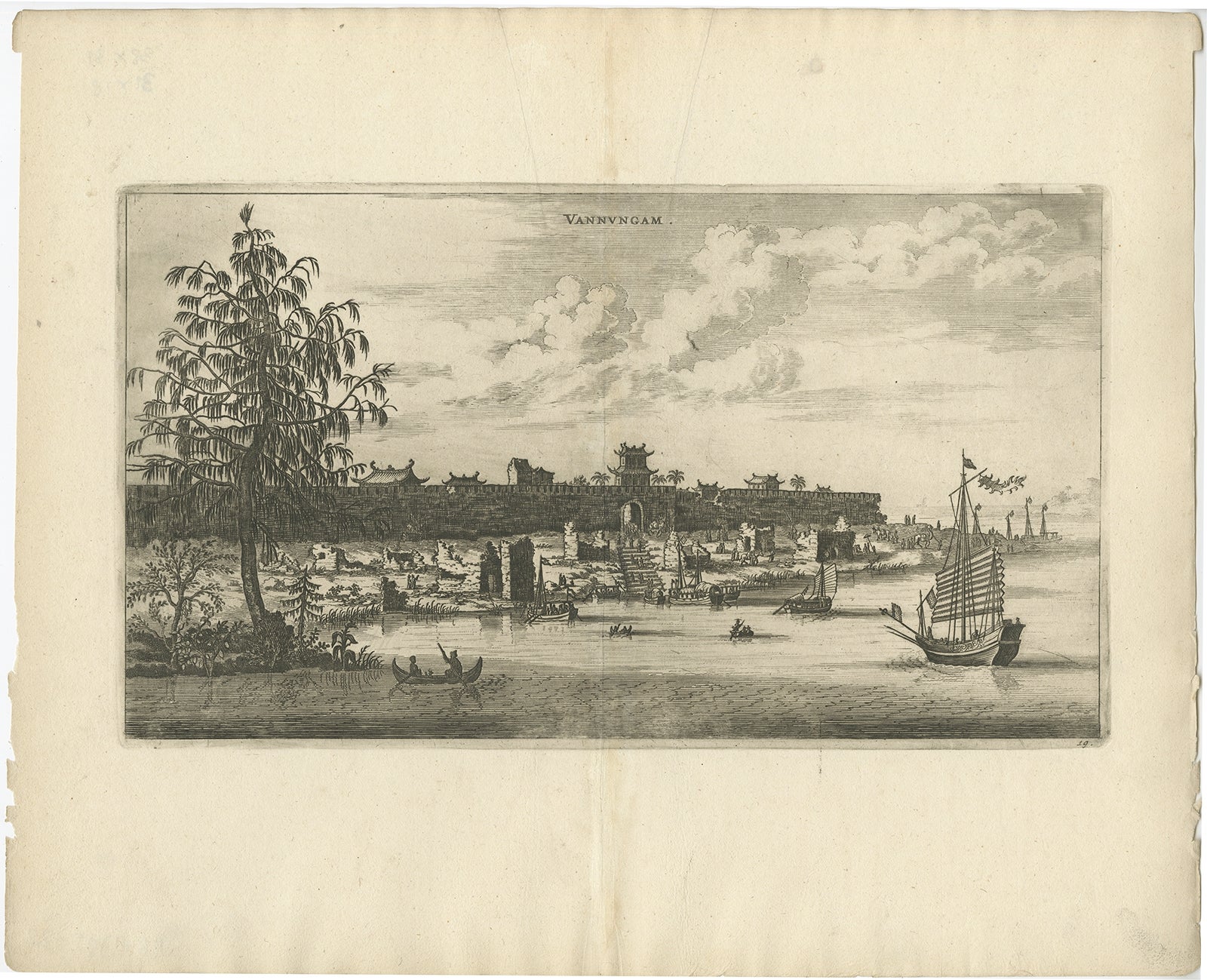 Antique Print of the City of Uannungam in China, 1668
