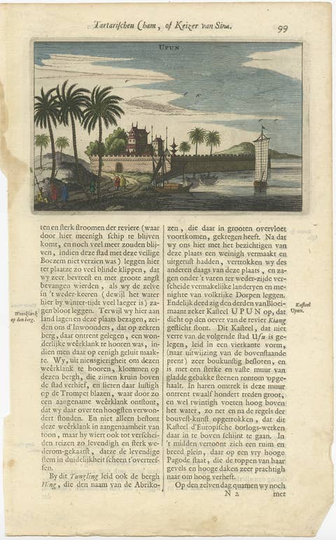 Antique Print of the City of Ufun in China, 1665