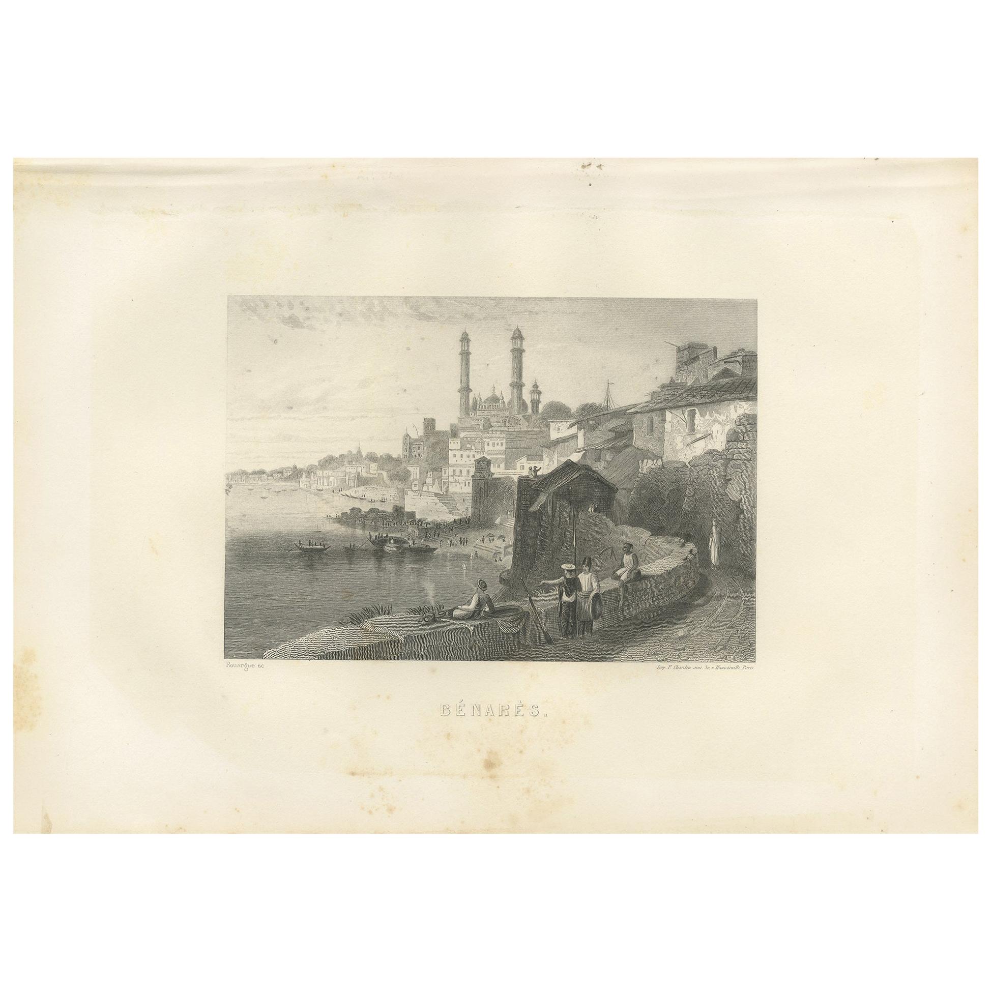 Antique Print of the City of Varanasi by Grégoire '1883' For Sale