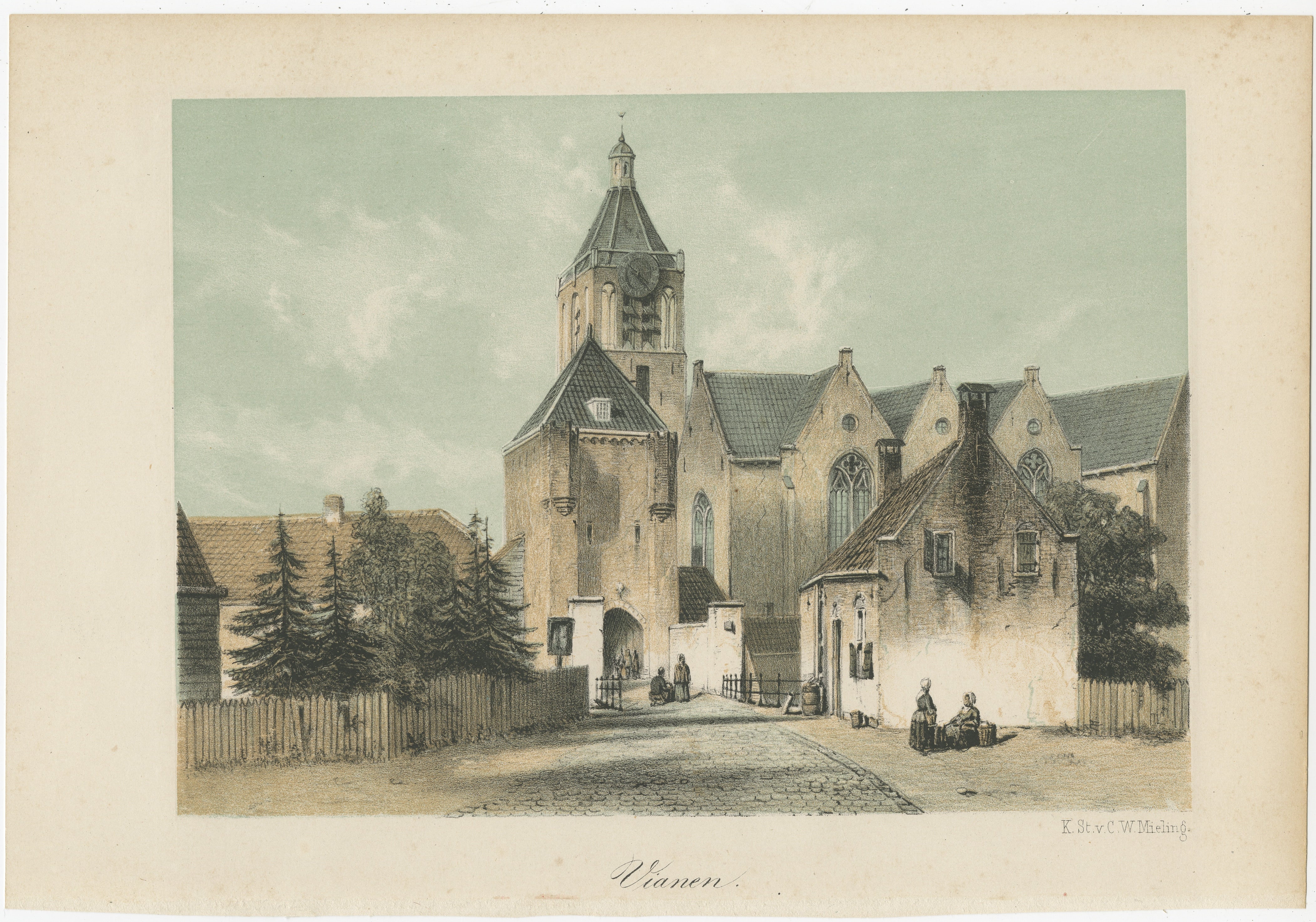 Antique Print of the City of Vianen in The Netherlands, 1863 For Sale