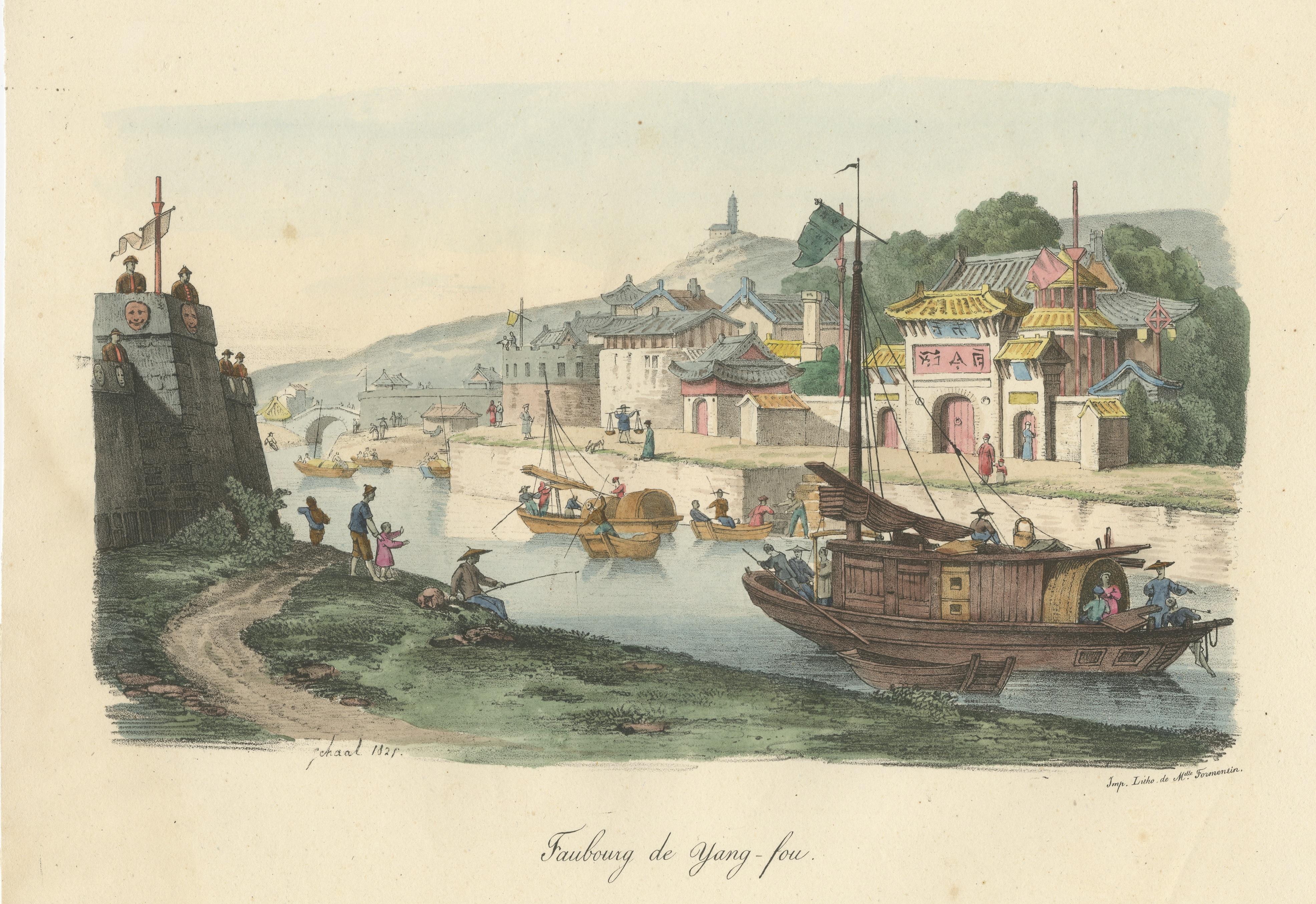 Original Antique Print of the city of Yang-Tcheou, China In Fair Condition For Sale In Langweer, NL