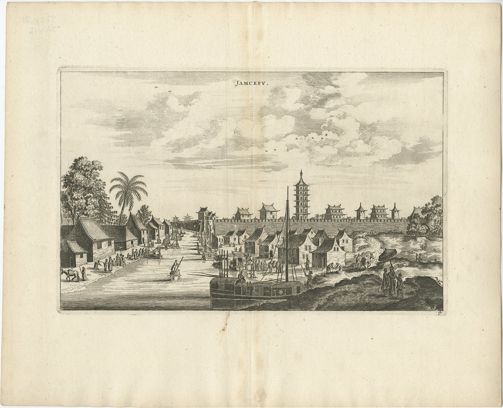 Antique Print of the City of Yangzhou, China by Nieuhof, 1668 For Sale