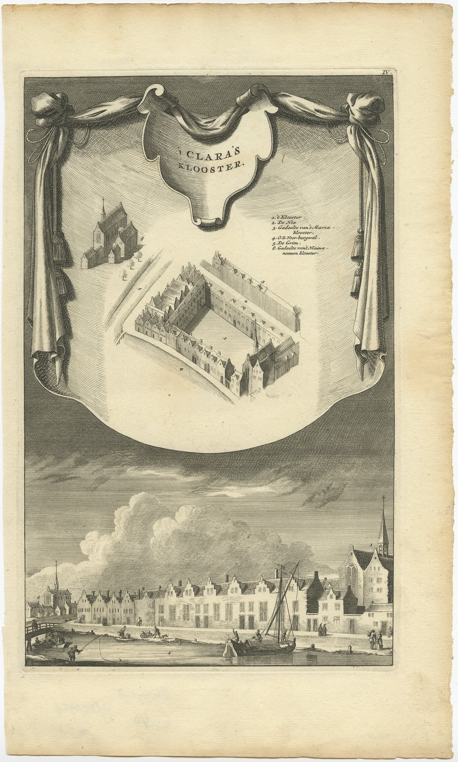 Antique Print of the Clara Monastery in Amsterdam, circa 1760 For Sale