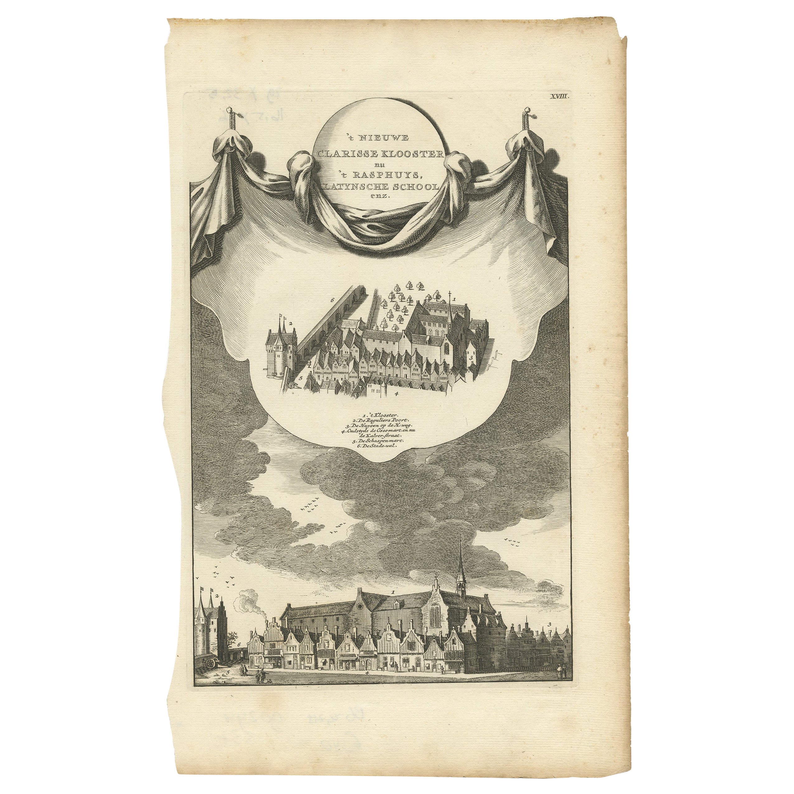 Antique Print of the Clarisse Monastery in Amsterdam, c.1760 For Sale