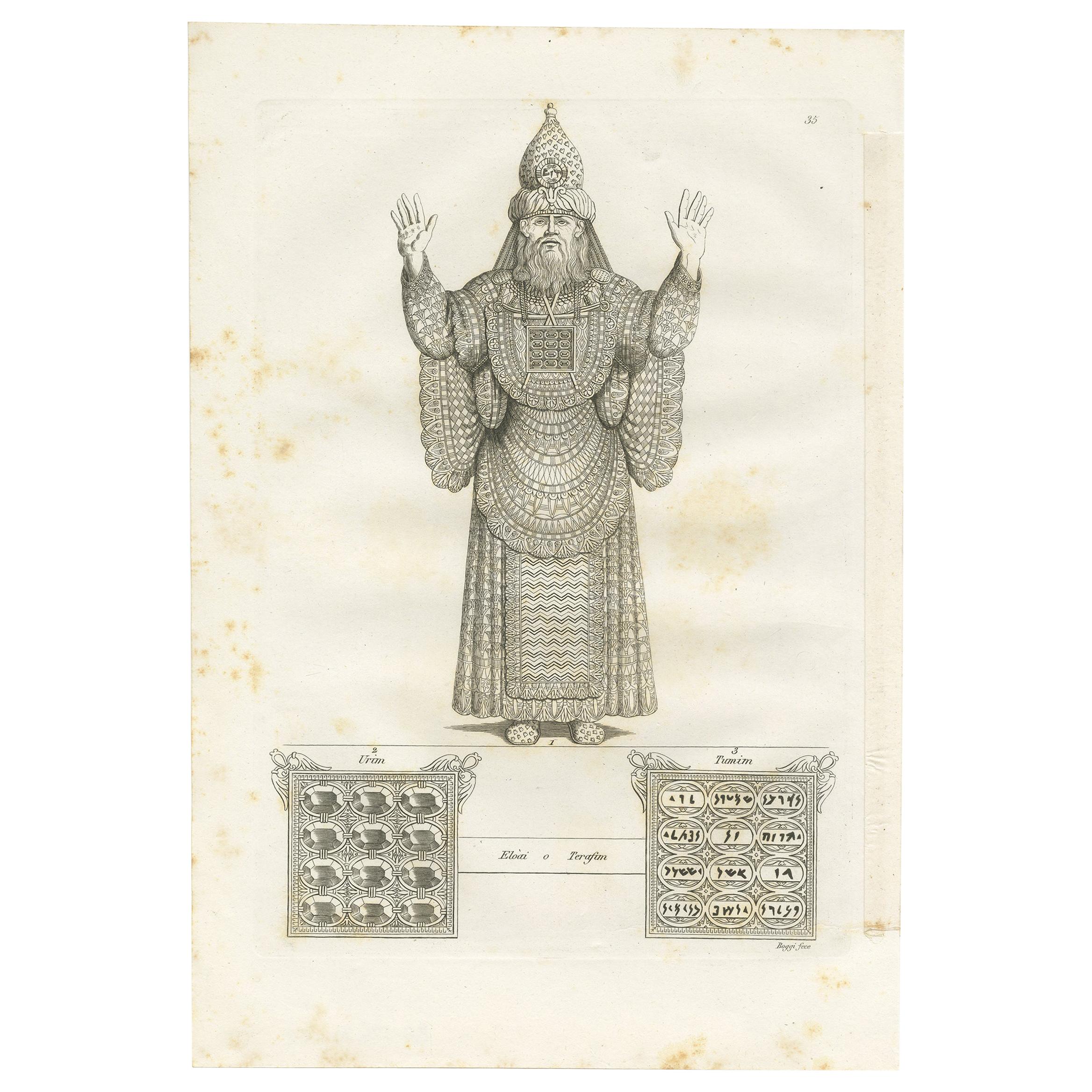 Antique Print of the Clothing of an Old Testament Priest by Ferrario, '1831' For Sale