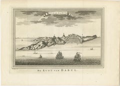 Original Antique Print of the Coast of Dabhol, Dabul, India