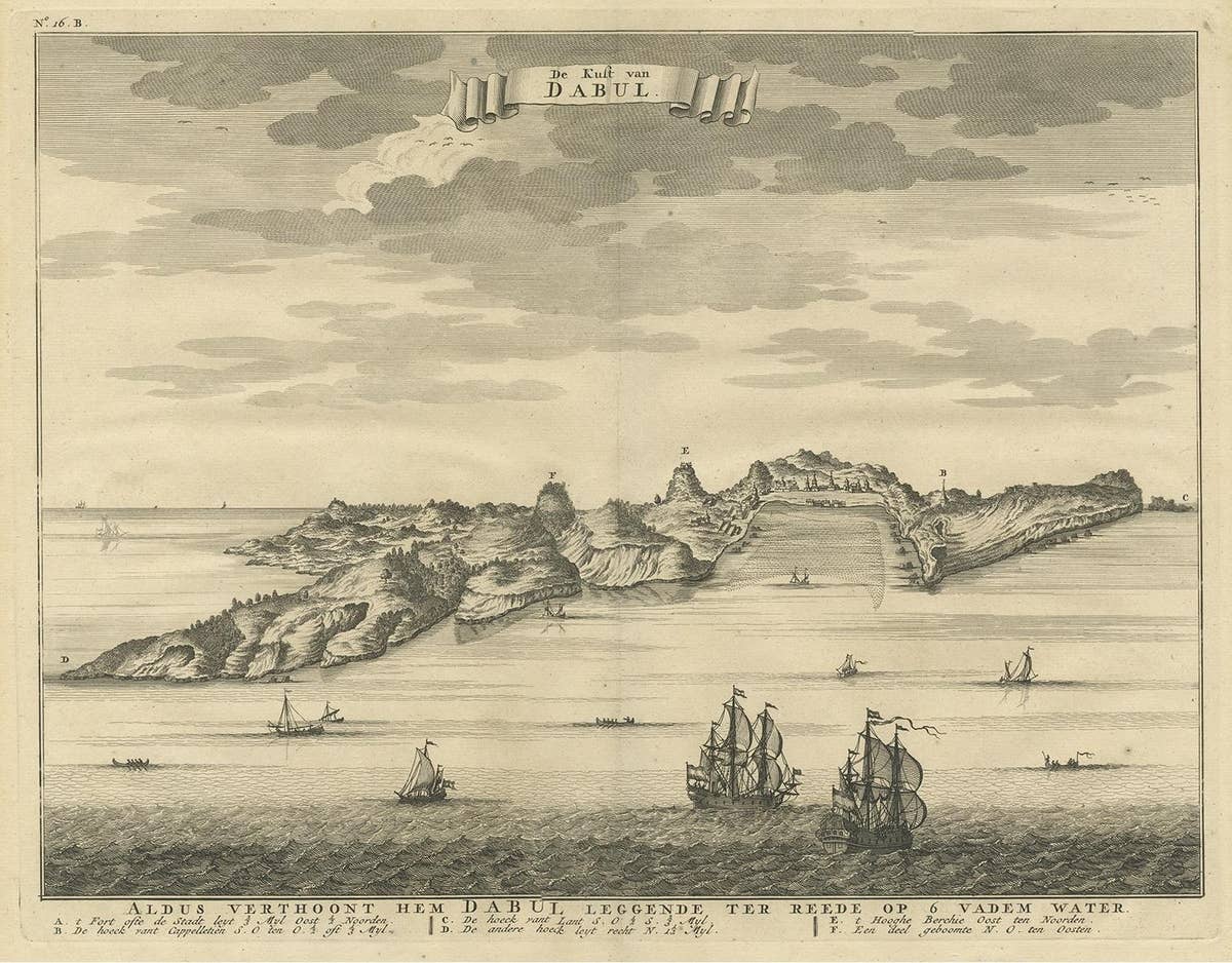 Antique Print of the Coast of Dabhol 'India', 1726