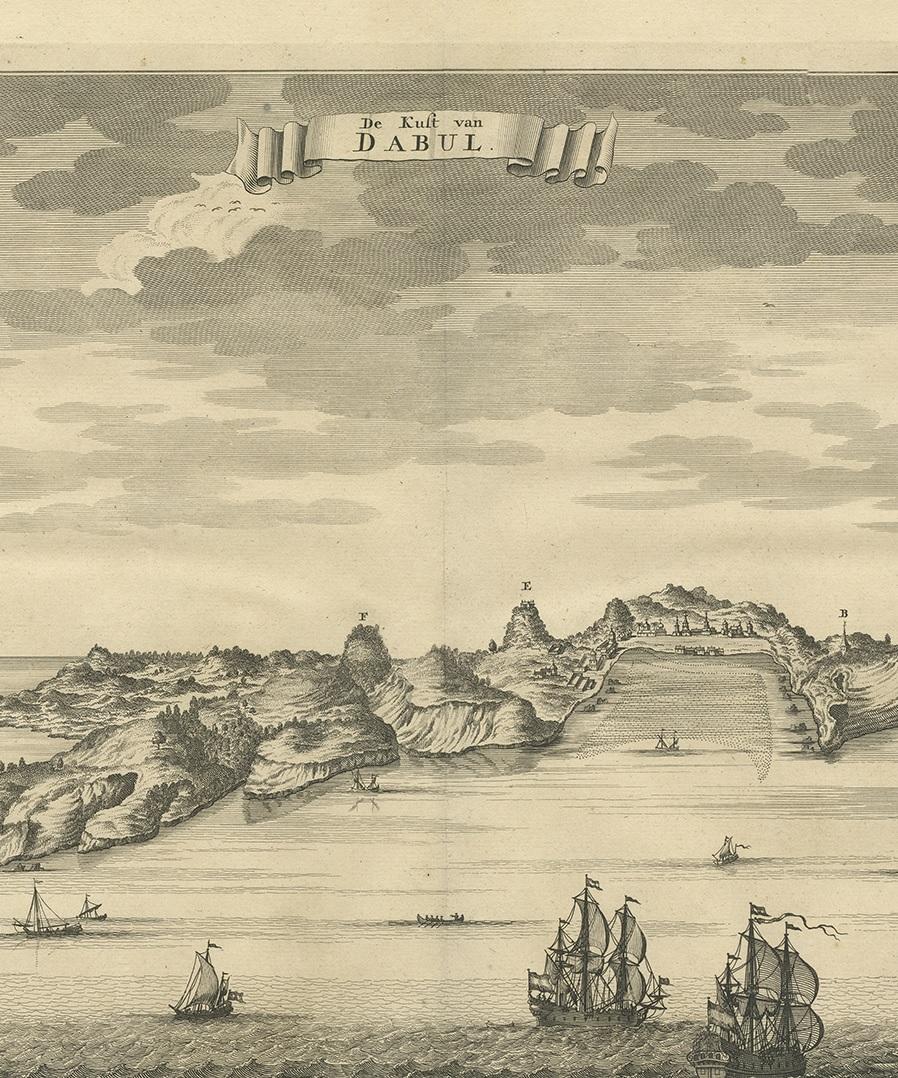 Impression ancienne de la côte de Dabhol 'Inde', 1726 Bon état - En vente à Langweer, NL