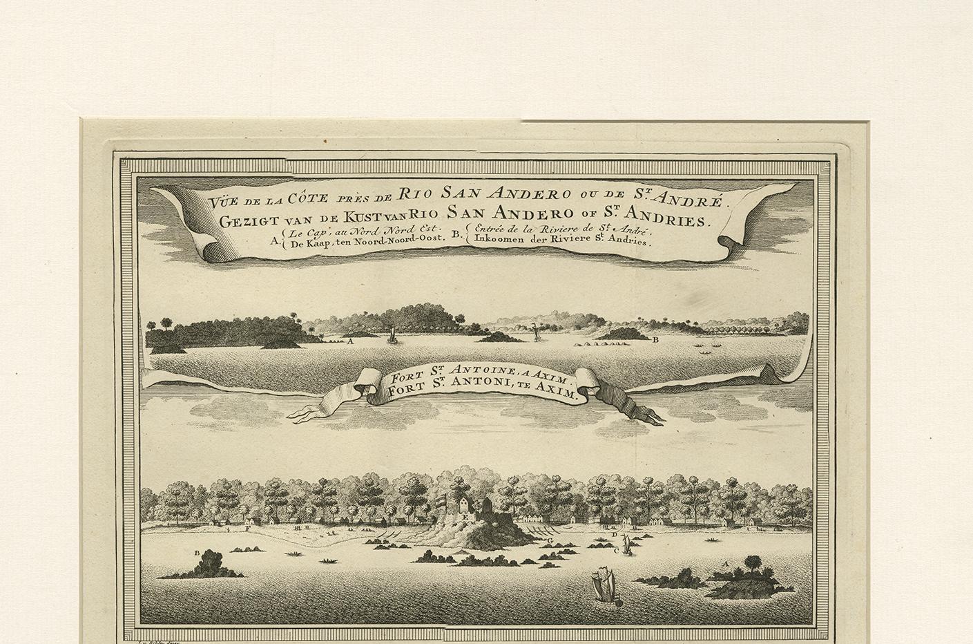 Antique Print of the Coast of Ghana 'Africa' by J. van Schley, 1750 In Good Condition In Langweer, NL