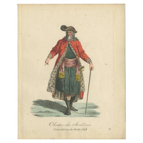 Antique Print of the Colonel of Strelitz, Mecklenburg, Germany, 1805
