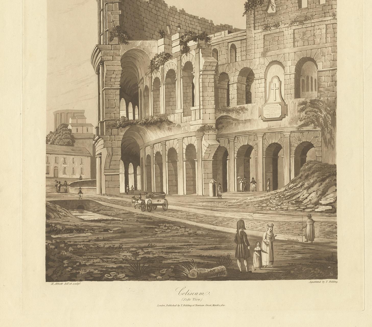 19th Century Antique Print of the Colosseum by Abbot, 1820 For Sale