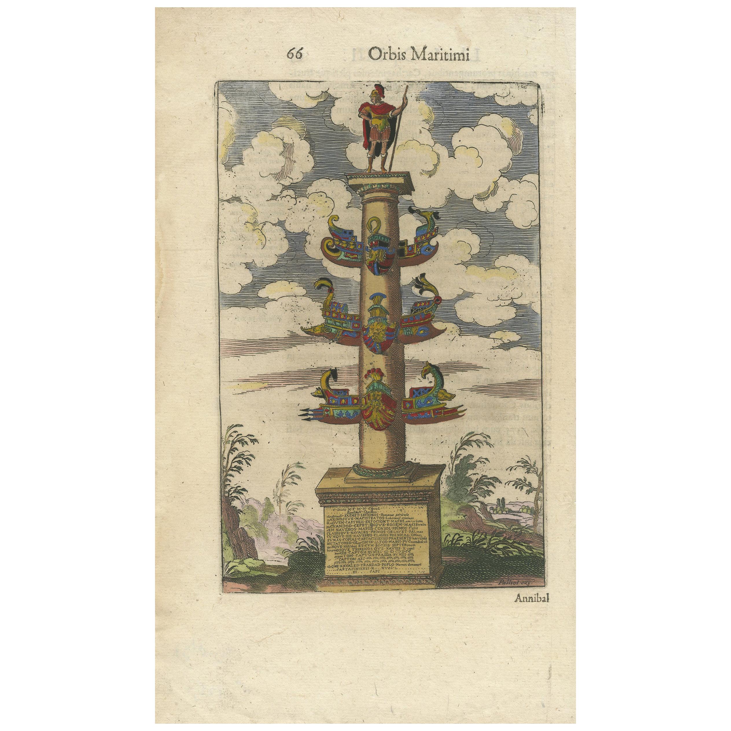 Antique Print of the Column of Dilius by Morisot, '1643'