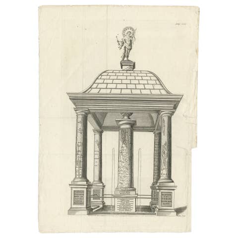Monumental Design with World Map Pillar – Engraving after Volckamer, c.1780