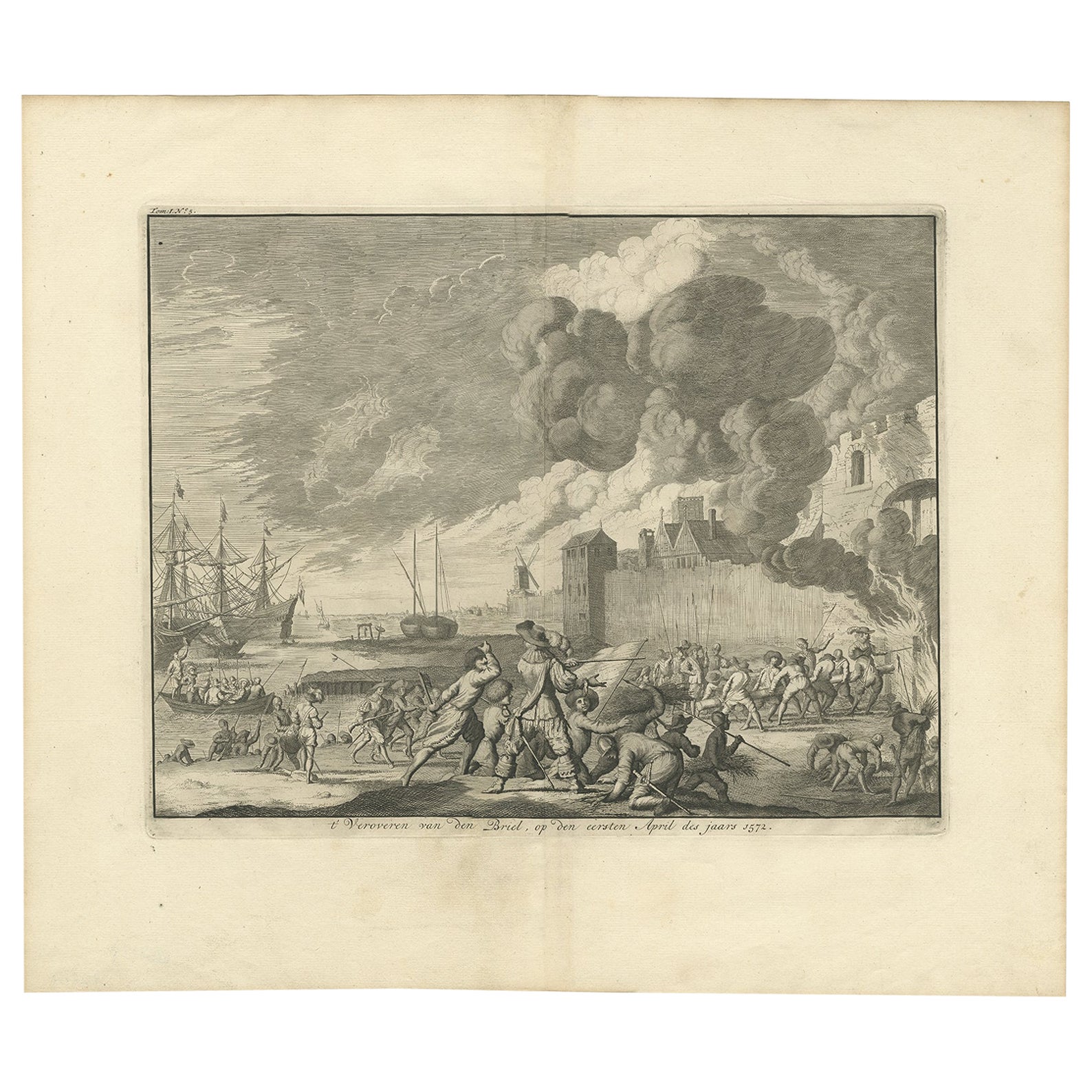Antiker Druck der Eroberung von Den Briel, um 1730
