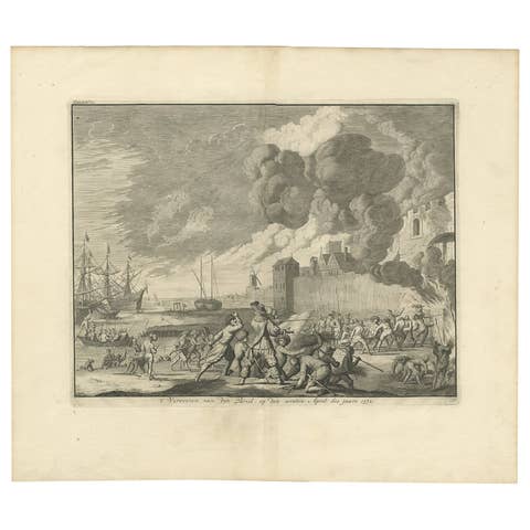 Antique Print of the Conquest of Den Briel, c.1730