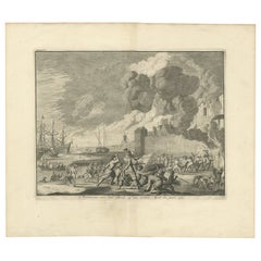 Antiker Druck der Eroberung von Den Briel, um 1730