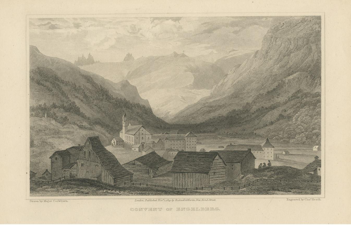 Antique Print of the Convent of Engelberg, Switzerland In Good Condition For Sale In Langweer, NL