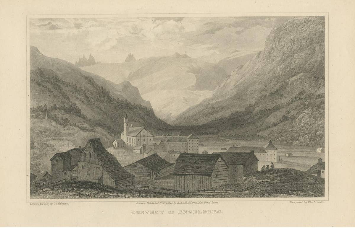 Antique Print of the Convent of Engelberg, Switzerland