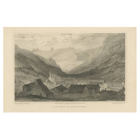 Antique Print of the Convent of Engelberg, Switzerland