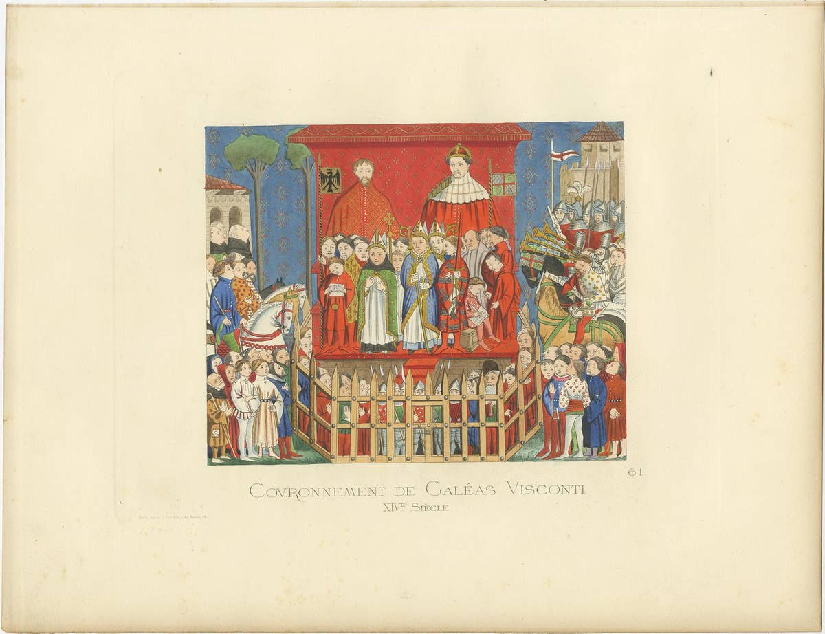 Antique Print of the Coronation of Gian Galeazzo Visconti by Bonnard, 1860